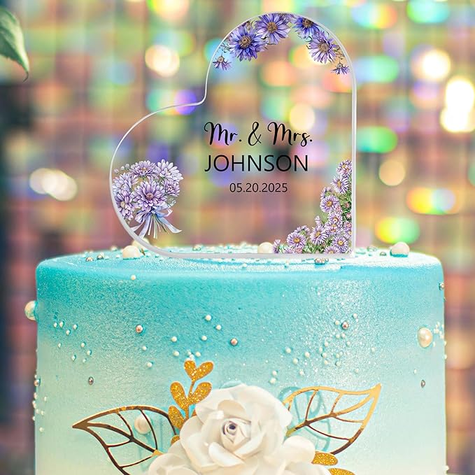 Custom Wedding Heart Acrylic Plaque,Mr & Mrs Cake Topper,Personalized Wedding Keepsake/Gift/Sign (Style 4)