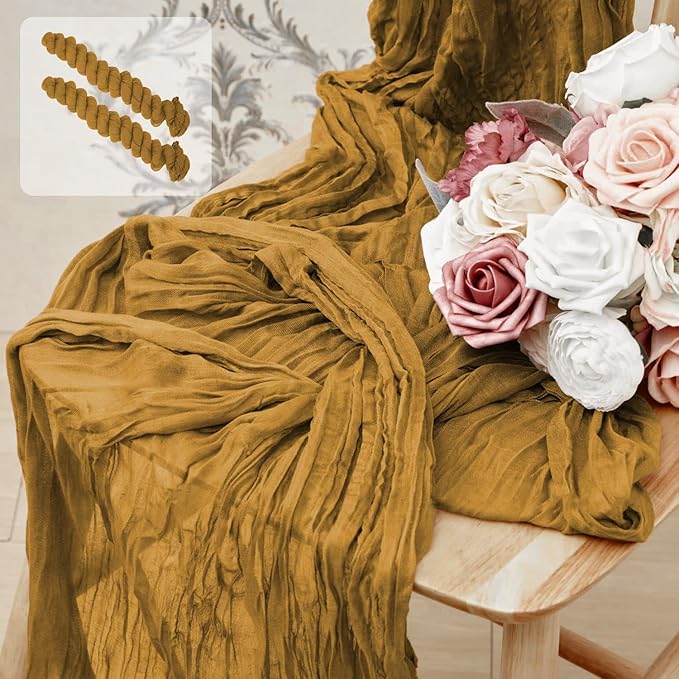 2 Pack 10 Ft Cheesecloth Table Runner Yellow Gauze Long Table Runners Boho Gauze Cheese Cloth Table Runner Rustic Sheer Runner for Wedding Party Table Decor ( 35 x 120 Inch )