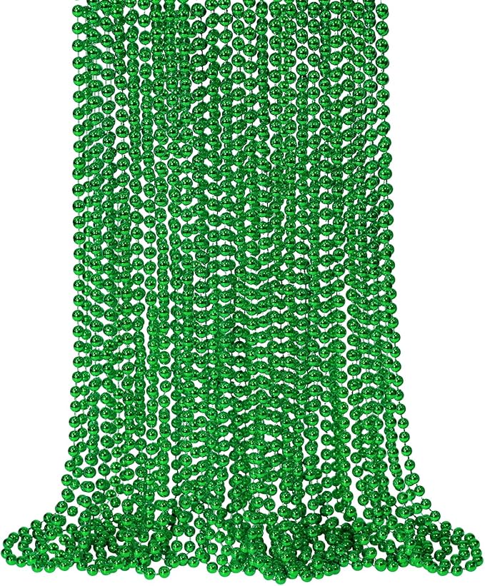 SHAOQINLIN 24 PCS St. Patrick's Day Bead Necklaces, Green Mardi Gras Christmas Beads, 33'' Green Party Beads for St. Patricks Day, Mardi Gras, Christmas, Carnival Party Favors