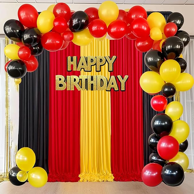 Red Black Yellow Backdrop Curtains Birthday Party Decorations Curtain Backdrop for Baby Shower Festival Decor 10×7ft