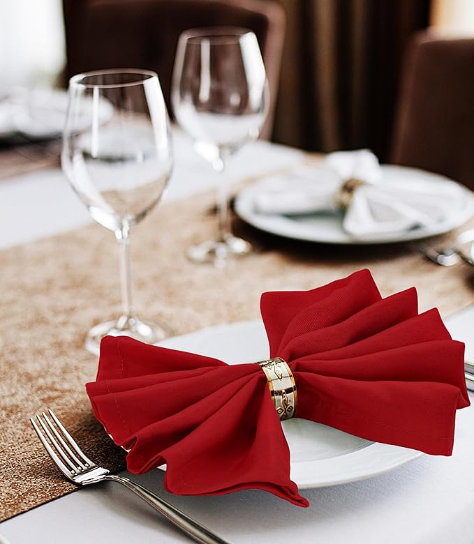 Utopia Home [24 Pack, Red] Cloth Napkins 18x18 Inches, 100% Polyester Hemmed Edges, Washable and Reusable Ideal for Parties, Weddings and Dinners
