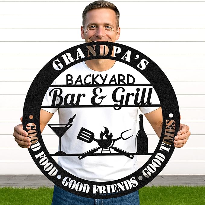 Custom BBQ Grill Metal Sign Personalized Name Wall Art for Outdoor Barbecue Patio Kitchen Backyard Decor Gift for Dad Husband Men Papa Grandpa Father Grilling Enthusiasts Family Lover Funny Gifts 33
