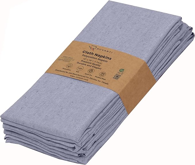 Ruvanti Cloth Napkins Set of 6, 18x18 Reusable Napkins Cloth Washable, Soft & Durable Table Napkin, Poly Cotton Fabric Dinner Napkins for Parties, Christmas, Thanksgiving, Weddings - Steel