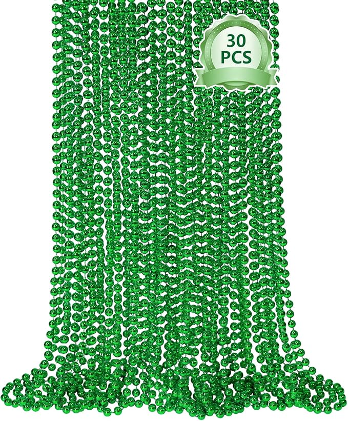 SHAOQINLIN 30 PCS St. Patricks Day Beads Necklace, 33" Green Mardi Gras Beads Christmas Necklaces Irish Saint Patricks Necklaces for St. Patricks Day Mardi Gras Parade Throws Birthday Party Favors