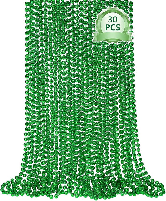 SHAOQINLIN 30 PCS St. Patricks Day Beads Necklace, 33" Green Mardi Gras Beads Christmas Necklaces Irish Saint Patricks Necklaces for St. Patricks Day Mardi Gras Parade Throws Birthday Party Favors