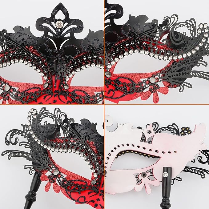 Hoshin Masquerade Mask for Couple, Mardi Gras Deecorations Venetian Masks with Stick for Womens