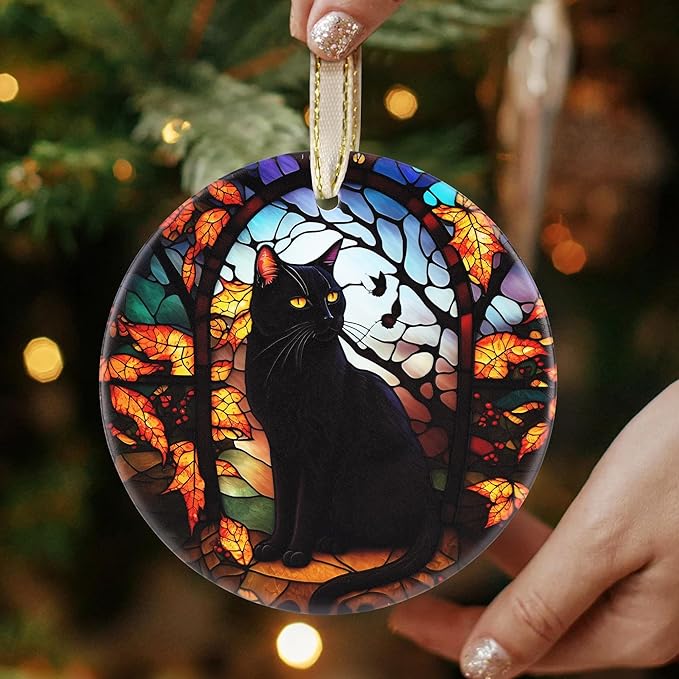 Touber Christmas Ornaments - Tree Decorations - Black Cat in Dark Night