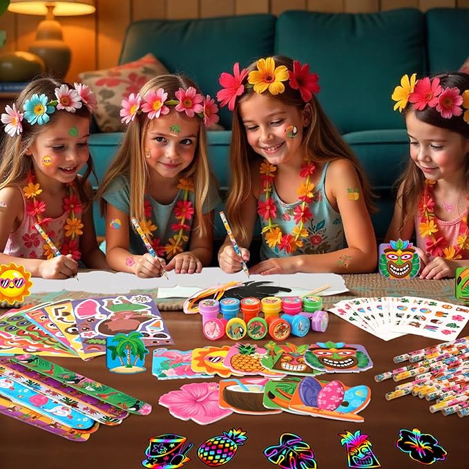 BenLouis 216Pcs Hawaiian Luau Party Favors Aloha Summer Tropical Tiki Theme School Stationery Set Bulk for Kids Beach Pool Birthday Party Goodie Bag Stuffers Classroom Gifts Rewards Pinata Filler