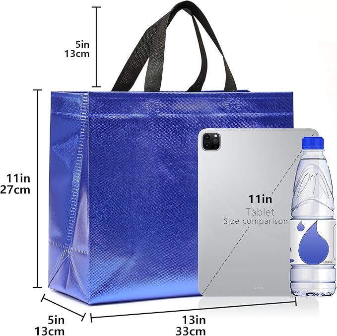 KeerxunBag 12Pcs Reusable Gift Bags（Includes Tissue Paper） Gift bag with handle Birthdays Parties Holidays Weddings Medium 13x5x11in Blue Gift Bags