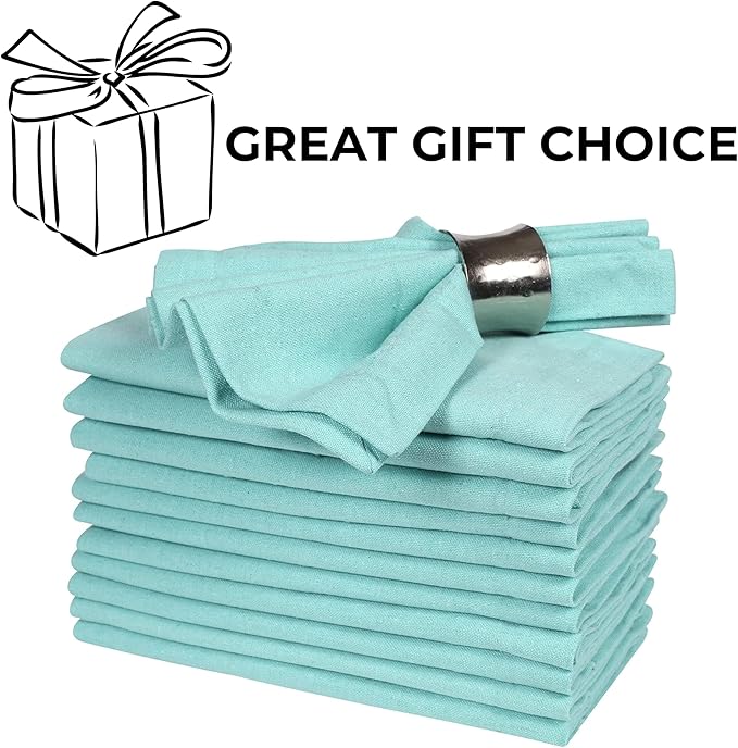 Homidate Cotton Cloth Dinner Napkins Set of 12 – 18x18 Aqua Green – Machine Washable Fabric Napkins for Weddings, Parties, Thanksgiving, Christmas & Everyday Dining
