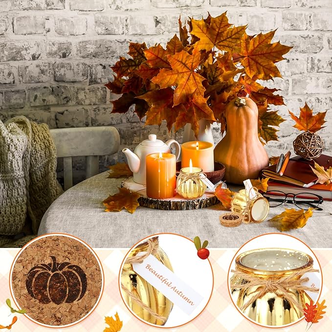 Lounsweer Set 12 Pumpkin Shaped Candles 5 oz Cute Scented Fall Pumpkin Candles Gift Farmhouse Home Table Halloween Decoration(Gold)