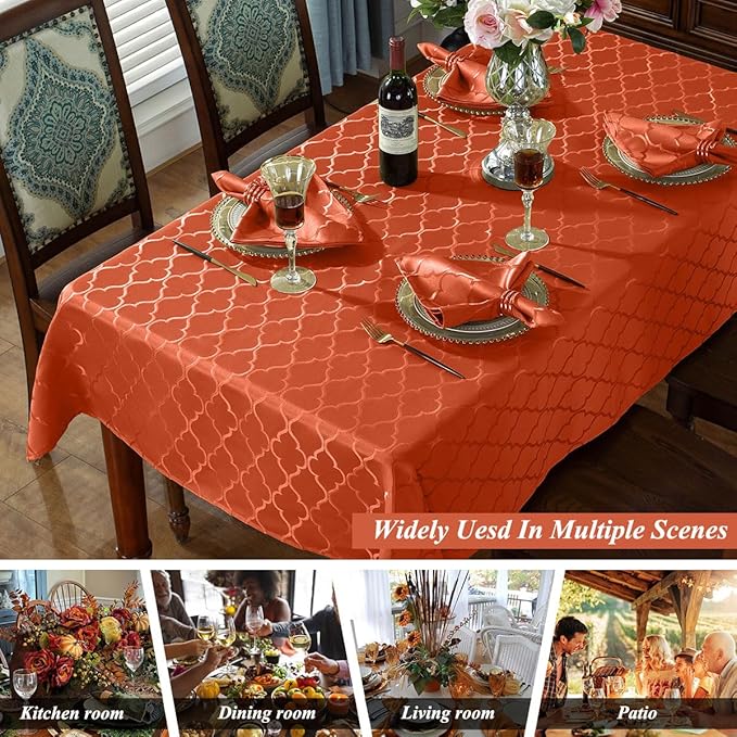 SASTYBALE Rust Jacquard Damask Tablecloth - 60x102 Inch Rectangle (Fits 8-10 Seats) - Fall Thanksgiving Decor - Water Resistant, Wrinkle-Free Polyester, Rustic Harvest Dining Cover for Parties