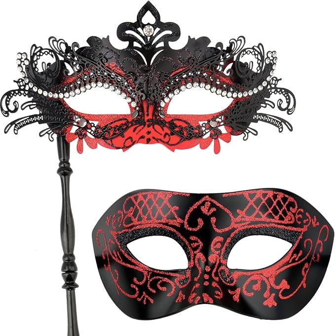 Hoshin Masquerade Mask for Couple, Mardi Gras Deecorations Venetian Masks with Stick for Womens
