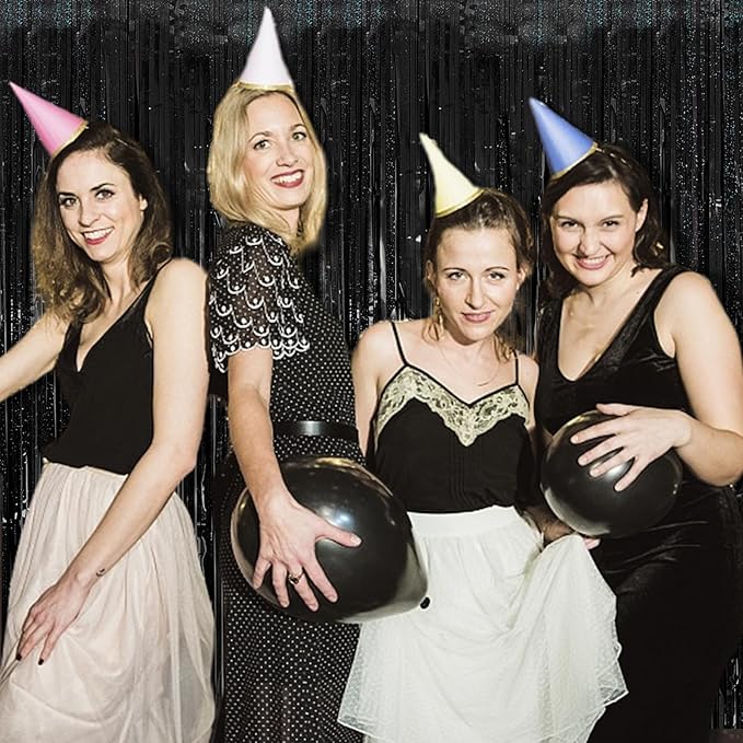 Tinsel Curtain Backdrop Black Birthday Party Decorations 10 Packs Glitter Foil Fringe Curtain Party Decor Streamers Photo Booth for Birthday Christmas Wedding Halloween Graduation Decorations