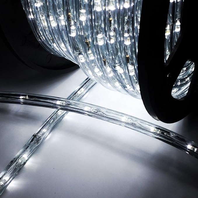 Flexible Crystal Clear PVC Tubing LED Rope Light Indoor/Outdoor Boat Decorative Party Christmas Holiday Business Restaurant Light Kit, 110V, Cool White