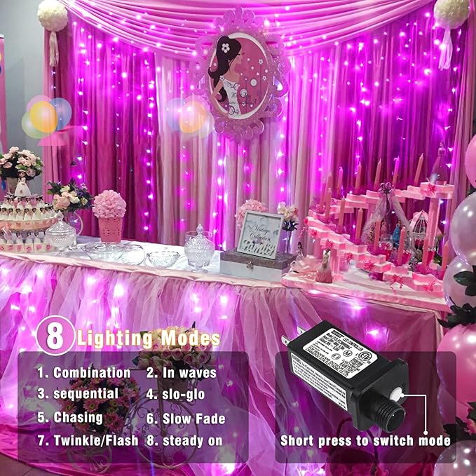 165FT 500 LED Christmas Lights, Plug in Christmas String Lights with Waterproof, 8 Modes Twinkle Fairy Lights for Home Patio Tree Wedding Decorations, Pink