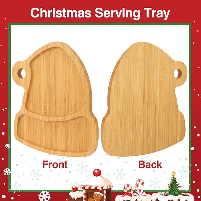Christmas Serving Tray, Christmas Hat Shape Charcuterie Board, Bamboo Serving Platter Dish for Holiday Party Food Tray for Cheese Snack Fruit 10 x 8.7 x 0.6 Inches