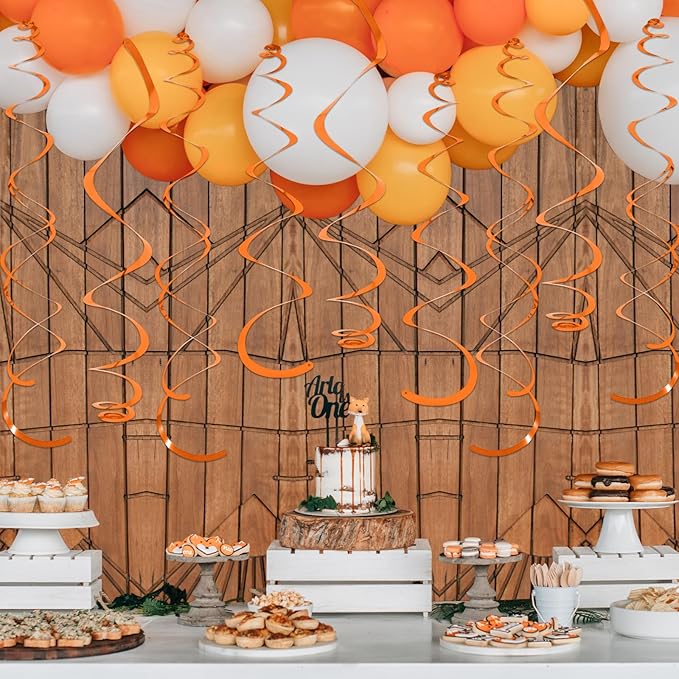 24 PCS Orange Hanging Swirl, Sparkle Ceiling Decorations, Plastic Streamer Party Decorations with Double-Swirls and Single-Swirls for Birthday Decorations, Thanksgiving Day，Graduation, Baby Shower