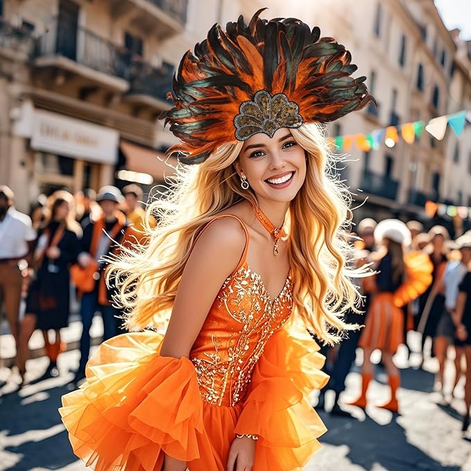 Women's Carnival Feather Headpieces Sequin Headdress for Wedding Masquerade Party Cosplay Feather Headbands
