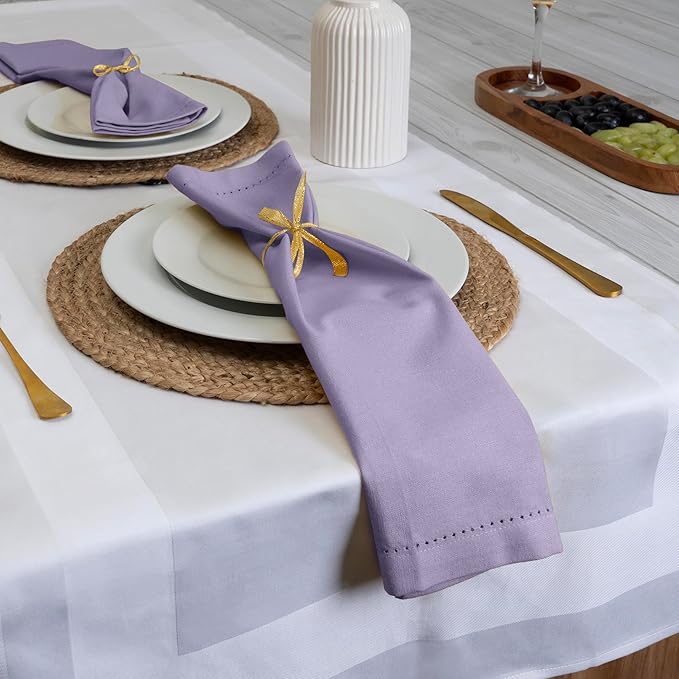 Blue Needles Set of 12 Hemstitch Linen Napkins 100% Cotton Lavender Cloth Dinner Napkins 18x18 inches, Soft, Reusable, Absorbent, Washable, Ideal for Fall Thanksgiving Events, Parties & Everyday Use