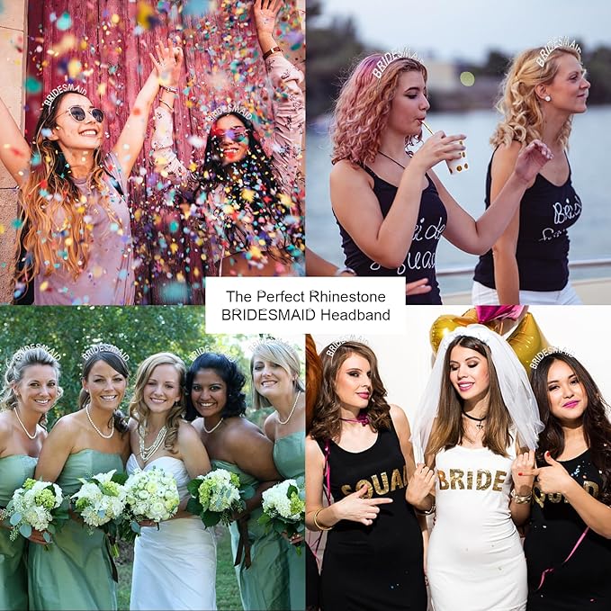 Silver Hairband for Bridesmaid, Bridesmaid Headband with Rhinestone, Bridal Shower, Bachelorette Party, Wedding Decorations, One Fits All Material, Reusable