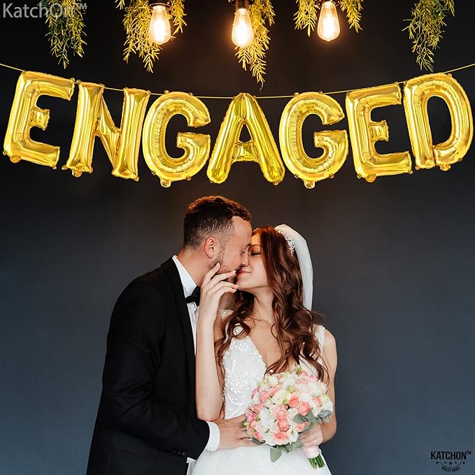 KatchOn, Gold Foil Engaged Balloons Letter - 16 Inch | Engagement Balloons for Engagement Party Decorations | Bachelorette Party Decorations | Engaged Gold Balloons for Engaged Decoration