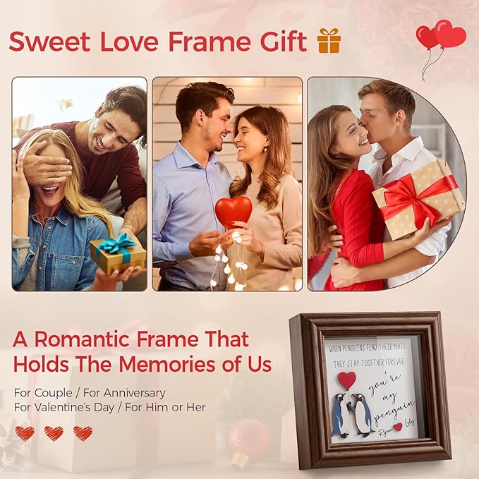 Valentine’s Day Gifts Shadow Box Frame – You Are My Penguin Gifts for Her Him, Cute Couple Gift, 3D Wooden Penguin Love Picture Frame, Anniversary Christmas Birthday Gift for Boyfriend Girlfriend (PenguinBN)