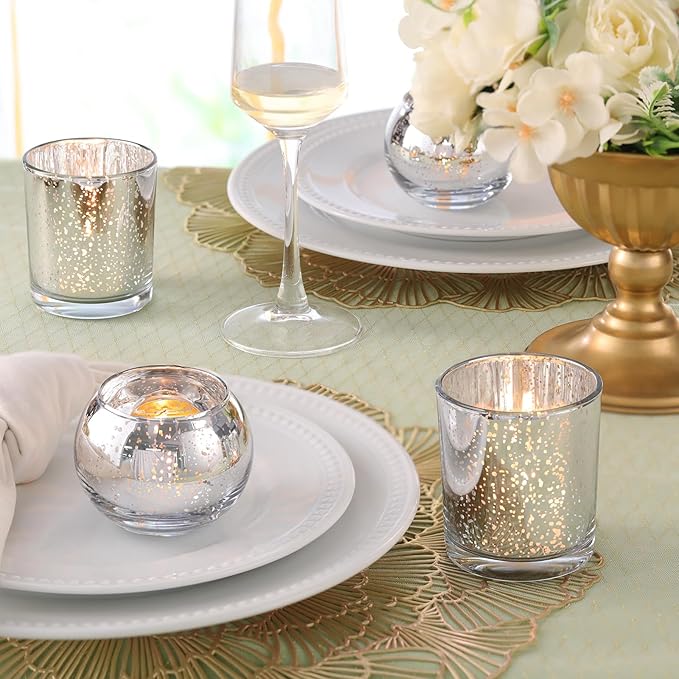 Volens 30pcs Assorted Silver Votive Candle Holders Bulk, Large Silver Wedding Centerpieces for Tables, Mercury Glass Votive & Tealight Candle Holders for Party Decorations and Home Decor