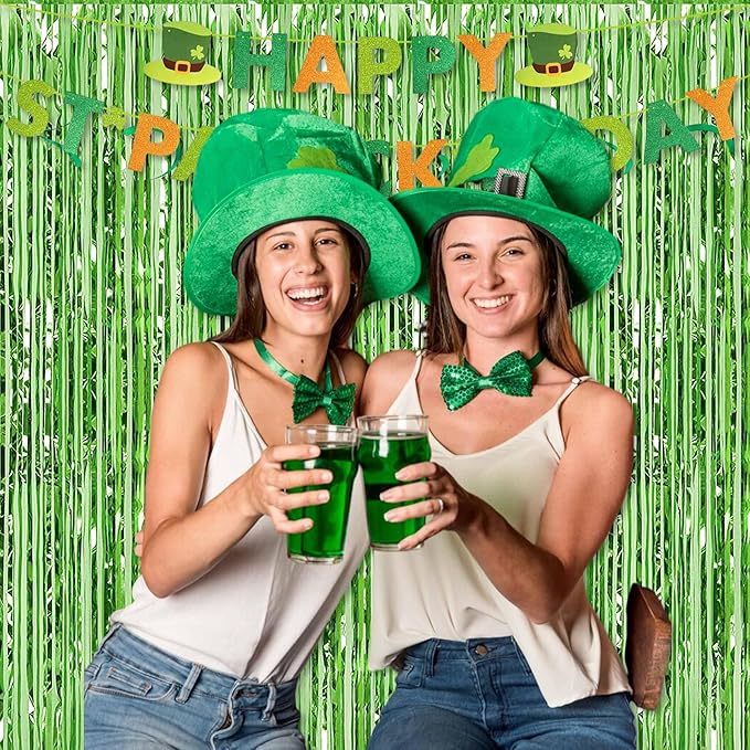 6 Pack Light Green Foil Fringe Curtains Backdrop, 3.28 x 9.8 Ft Metallic Streamers Tinsel Curtains Background for Photo Booth, Birthday, Halloween, Christmas, Thanksgiving, New Year Party Decorations