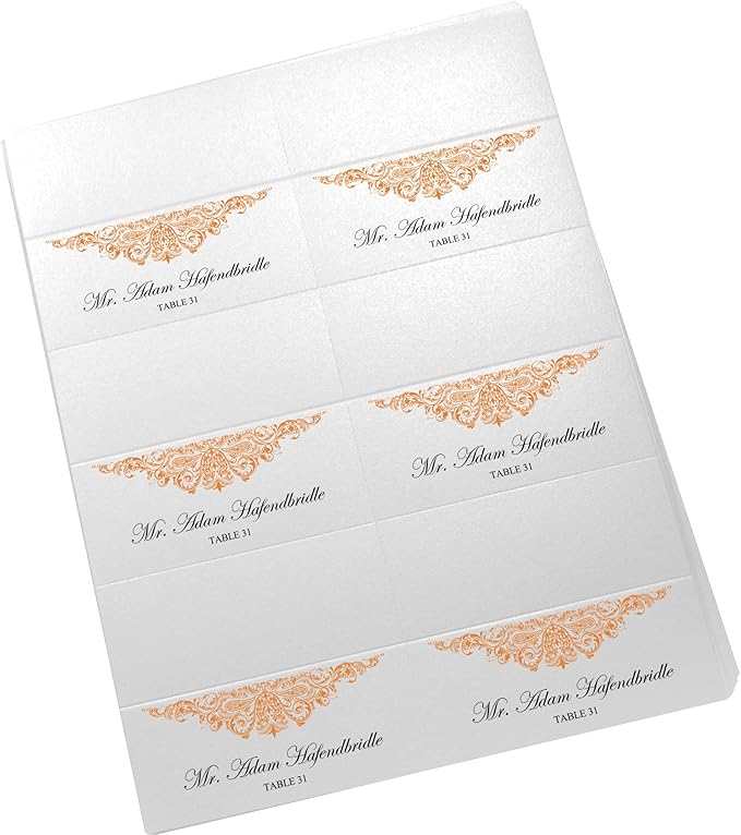 Paisley Printable Place Cards, Orange (Choose Color), Set of 150 (25 Sheets), Laser & Inkjet Printers - Wedding, Party, Dinner, and Special Events - Made in the USA