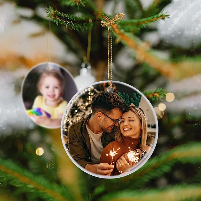 Custom Ceramic Christmas Ornaments with Photo Text - Personalized New Home Christmas Hanging Decorations Decorations