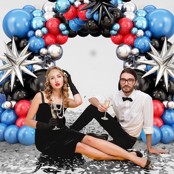 Blue Red Black Balloon Arch,Balloon Garland with Star Foil Balloons Metallic Sliver Balloons for Boys Baby Shower Birthday Party Decorations