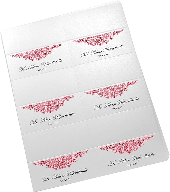Paisley Printable Place Cards, Ruby Red (Choose Color), Set of 150 (25 Sheets), Laser & Inkjet Printers - Wedding, Party, Dinner, and Special Events - Made in the USA