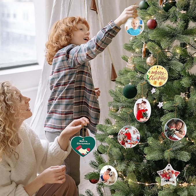 Custom Ceramic Christmas Ornaments with Photo Text - Personalized New Home Christmas Hanging Decorations Decorations
