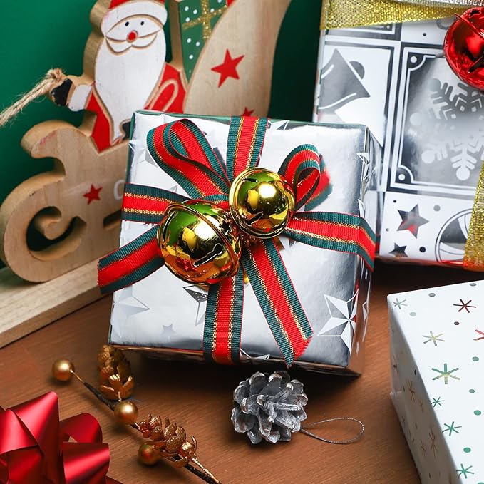 WRAPAHOLIC Silver Christmas Wrapping Paper Set - Silver Snowflakes and Candy Cane Holiday Collection with Metallic Foil Shine Wrapping Paper Bundle with Gift Bow & Ribbon & Tag & Sticker