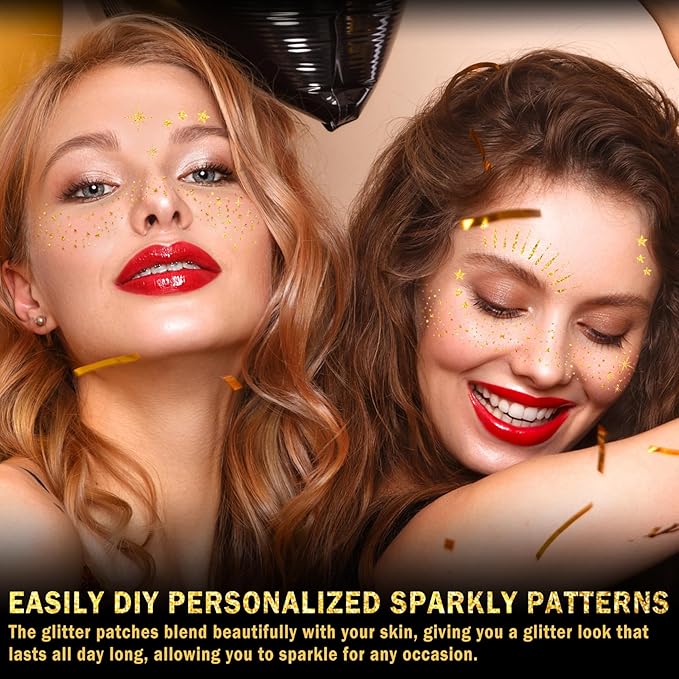 20PCS Glitter Freckles Face Tattoo Gold Freckles Temporary Face Tattoos, Sparkle Freckles Face Glitter Makeup Patches for Halloween Christmas-Gold
