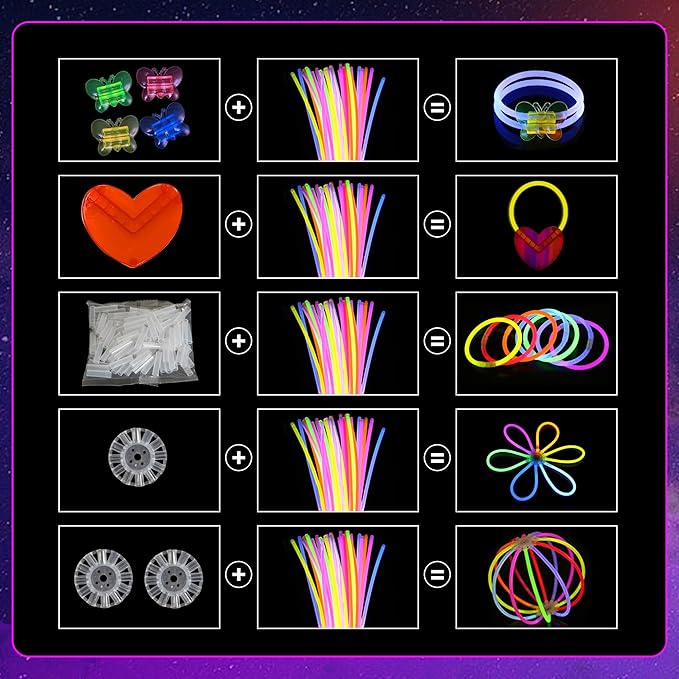 248 PCS Glow Sticks Bulk Party Favors Glow in the Dark Party Supplies DIY Necklaces Glasses Bracelets Headband for Wedding Camping Birthday Decoration