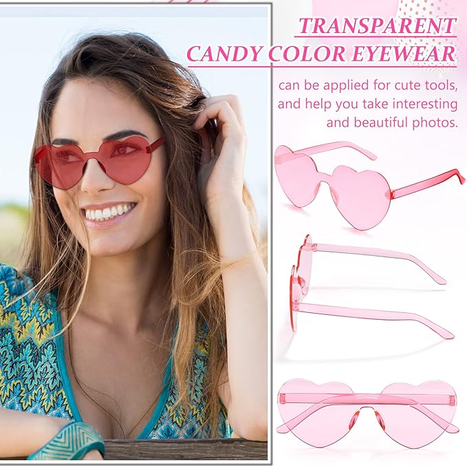 Flutesan 42 Pairs Heart Shaped Sunglasses Bulk for Women Cute Y2k Trendy Rimless Transparent Heart Glasses for Party Favor