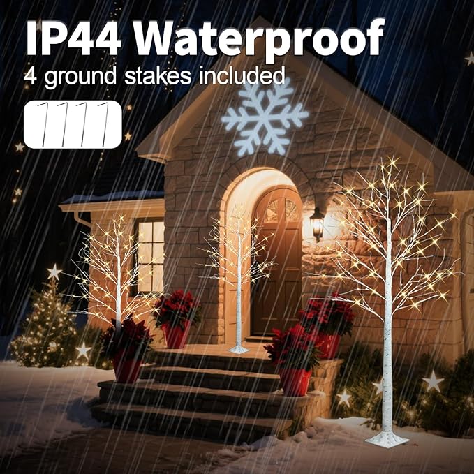 Set of 3 Lighted Birch Tree, 4FT 6FT 8FT Prelit Artificial Christmas Tree with Warm White LED Lights, Indoor Outdoor Christmas Decorations, Lighted Twig Tree for Home Yard Party Garden Decor
