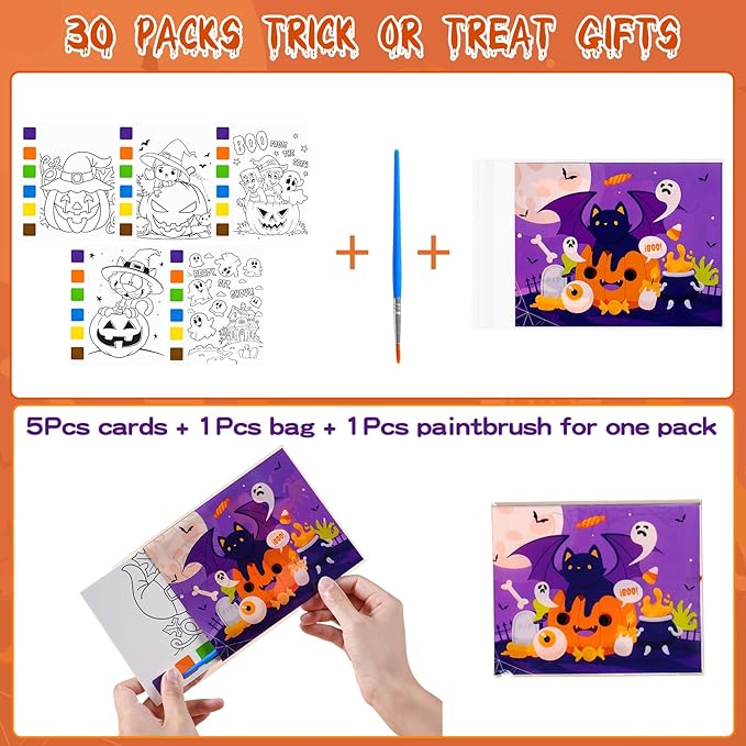 Rotu Halloween Party Favors for Kids - Halloween Water Coloring Books, Goodie Bags, Paintbrushes, Classroom Prizes Trick or Treat Gifts for Kids Goodie Bag Stuffers Fillers, 210Pcs