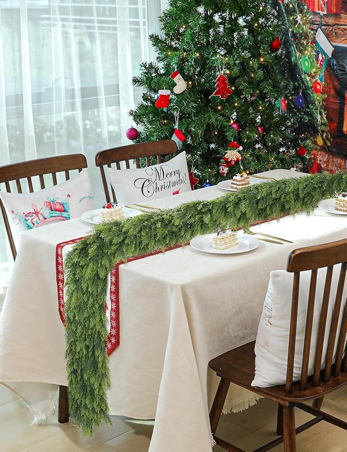 Real Touch Christmas Cedar Garland - Artificial Christmas Garlands Faux Pine Garland for Fireplace,Table, Stairs, Mantle, Window,Indoor Outdoor,Home,Holiday Decor(1 PCS,6 FT)