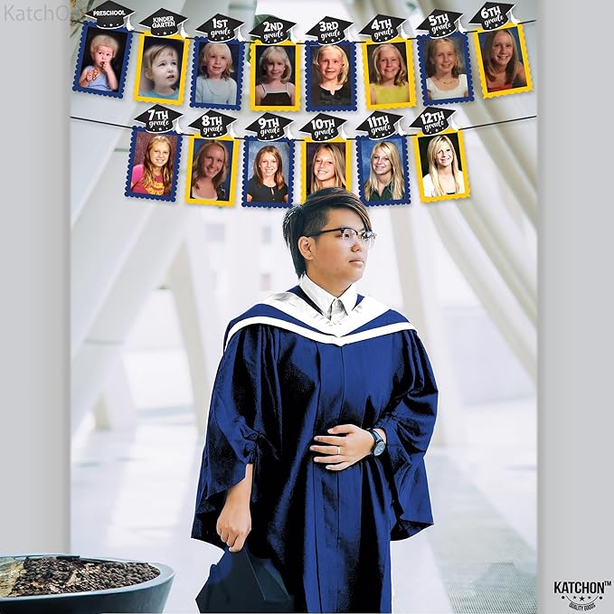 KatchOn, K-12 Graduation Photo Banner 5x7 - Large, 10 Feet | Kindergarten to 12th Grade for Junior/Middle, High/Senior Graduation Decorations 2025 | Yellow and Blue Grad Party Decorations 2025