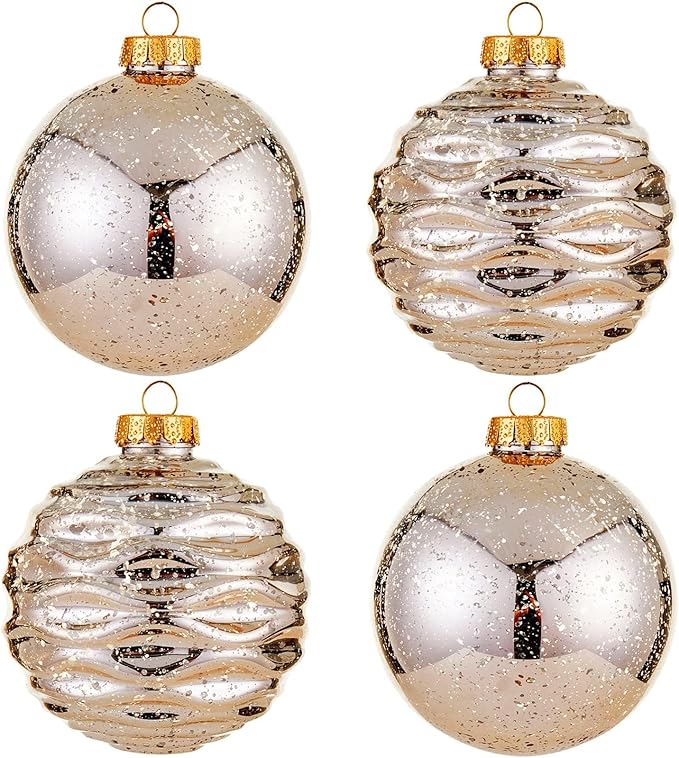 Large Christmas Ball Ornaments, Oversized Shatterproof Plastic Decorative Hanging Mercury Ornaments Ball for Xmas Holiday Party Decorations (Champagne, 4.0")