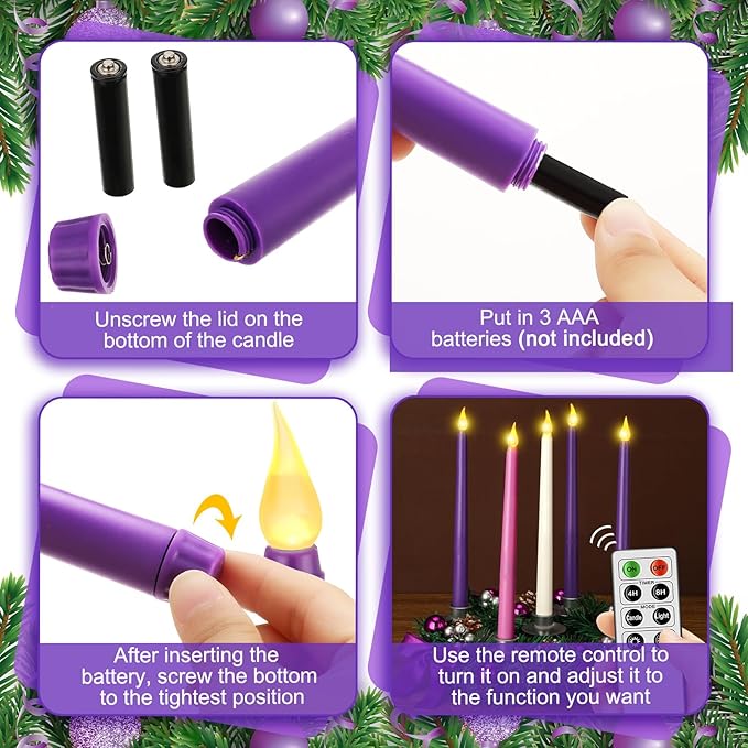 Tioncy 12 Inch Christmas Advent Wreath Candle Holder with 5 Flameless Candles Remote Control Wreaths Holder Centerpiece Decoration with Berries(Stylish,11 x 0.8 x 0.8 in)