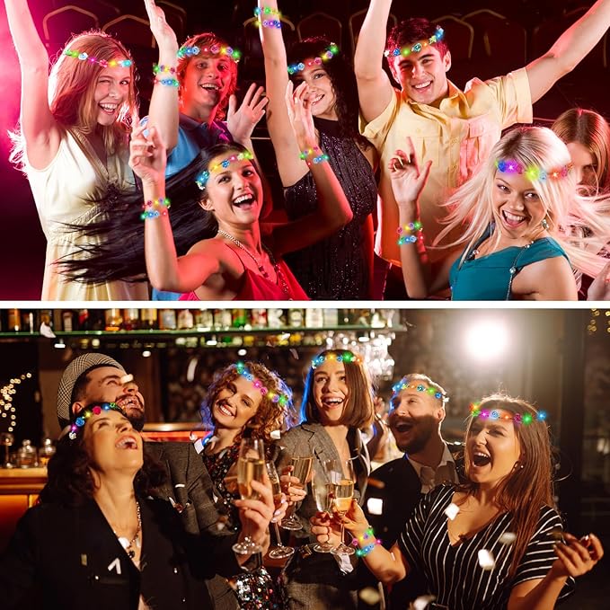 100 PCS LED Flower Crowns Headbands, Light Up Flower Crowns For Women, Glow in the Dark Headband for Wedding Reception Birthday Christmas Mardi Gras Cosplay Princess Party Favors