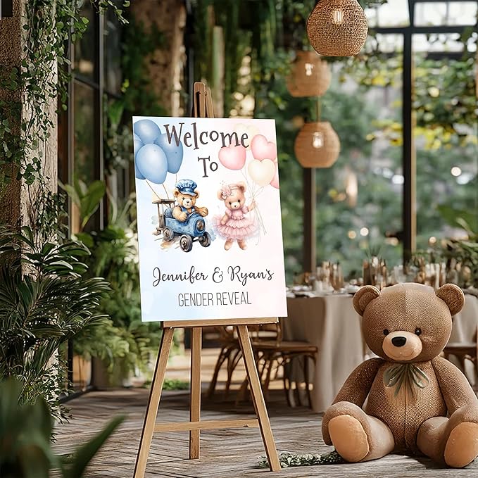 Gender Reveal Welcome Sign – Teddy Bear Balloon Theme,Personalized Teddy Bear Gender Reveal Welcome Sign, He or She Yard Sign, Boy or Girl Gender Reveal Sign, We Can Bearly Wait Gender Reveal .4