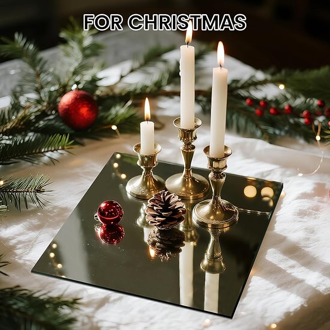 Square Glass Mirror Centerpieces, 12Pcs 12" Mirror Centerpieces for Tables, Glass Trays for Wedding Decorations, Parties, Baby Shower