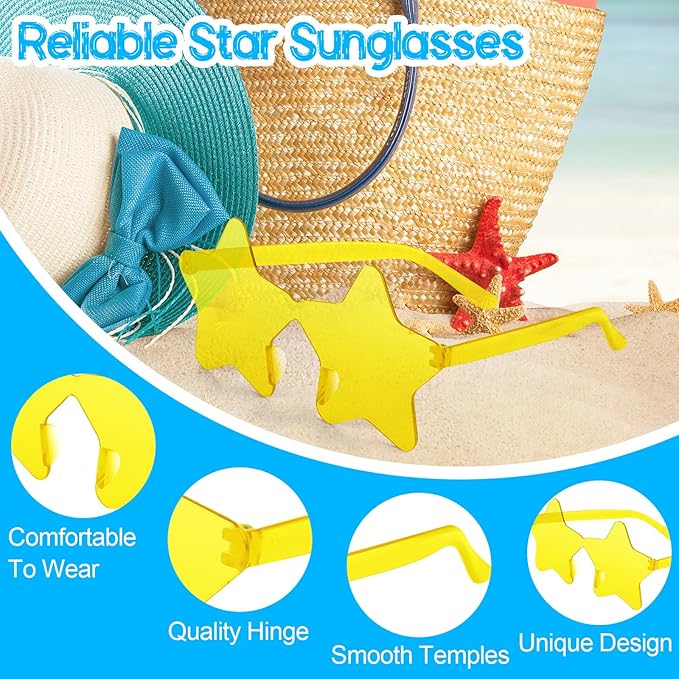 PLULON 30 Pairs Star Sunglasses Rimless Star Shape Sunglasses, Glasses Bulk Bachelorette Party Favors for Birthday Beach Kids Adult