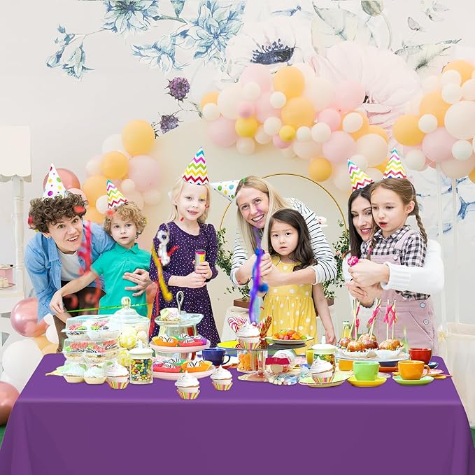 WNINK 6 Pack Purple Tablecloths Disposable Table Covers 54" x 108" Table Cloths for BBQ Birthday Picnic Bridal Shower Engagement Wedding Plastic Table Cloths for Parties