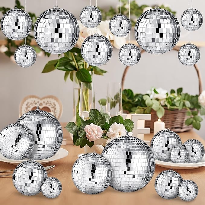 65 Pcs Disco Balls Decorations Assorted Size Disco Ball Ornament Reflective Hanging Mirror Ball Mini Large Silver Balls for Christmas Party Wedding Dance Ballroom Stage(6/4/ 2/3.15/1.2 in)
